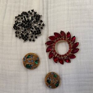Vintage Crystal Brooches and pair of clip earrings